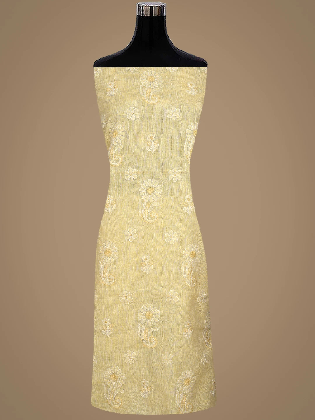 Ada Hand Embroidered Pale Yellow Linen Lucknowi Chikankari Unstitched Suit Piece 01A885335