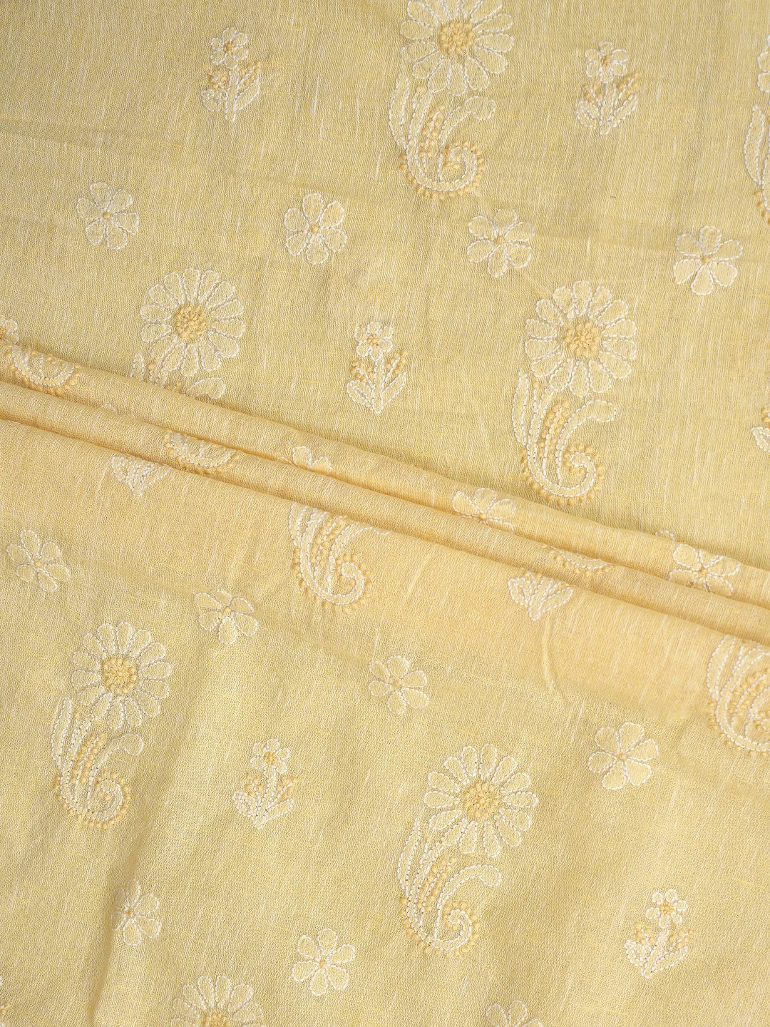 Ada Hand Embroidered Pale Yellow Linen Lucknowi Chikankari Unstitched Suit Piece 01A885335