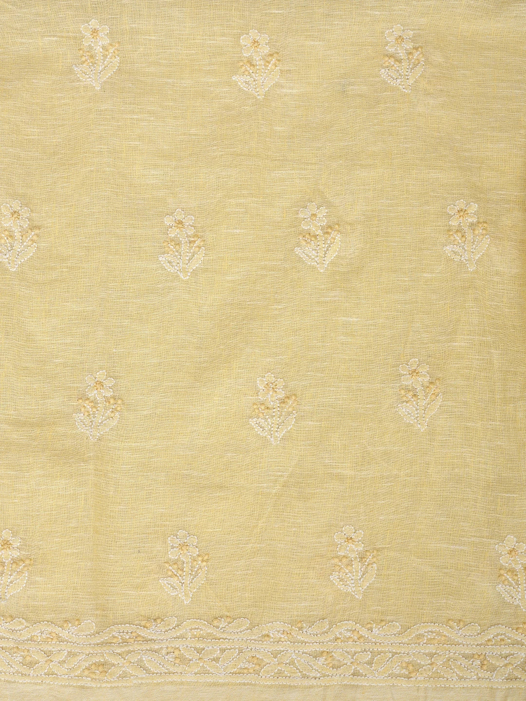 Ada Hand Embroidered Pale Yellow Linen Lucknowi Chikankari Unstitched Suit Piece 01A885335