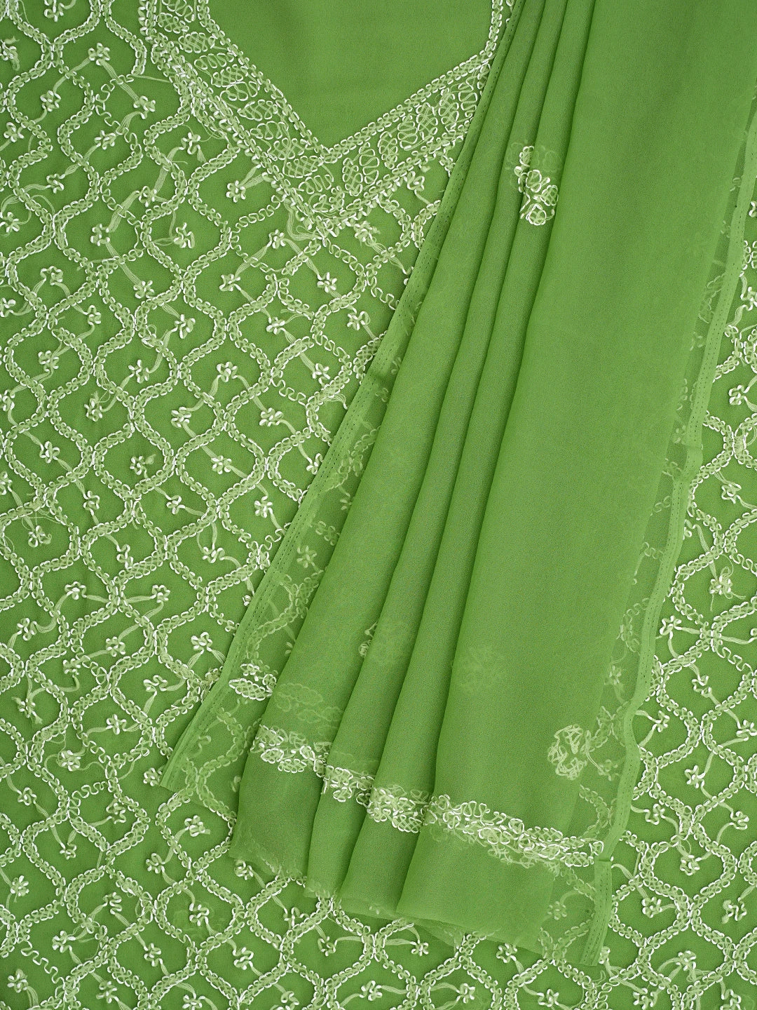 Ada Hand Embroidered Lime Green Georgette Lucknowi Chikankari Unstitched Suit Piece 01A879187