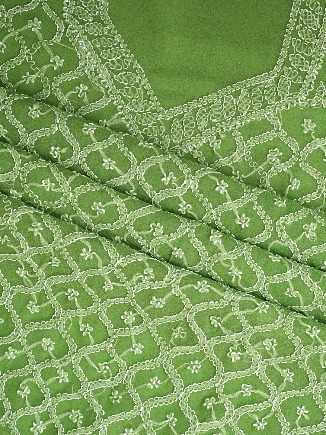 Ada Hand Embroidered Lime Green Georgette Lucknowi Chikankari Unstitched Suit Piece 01A879187