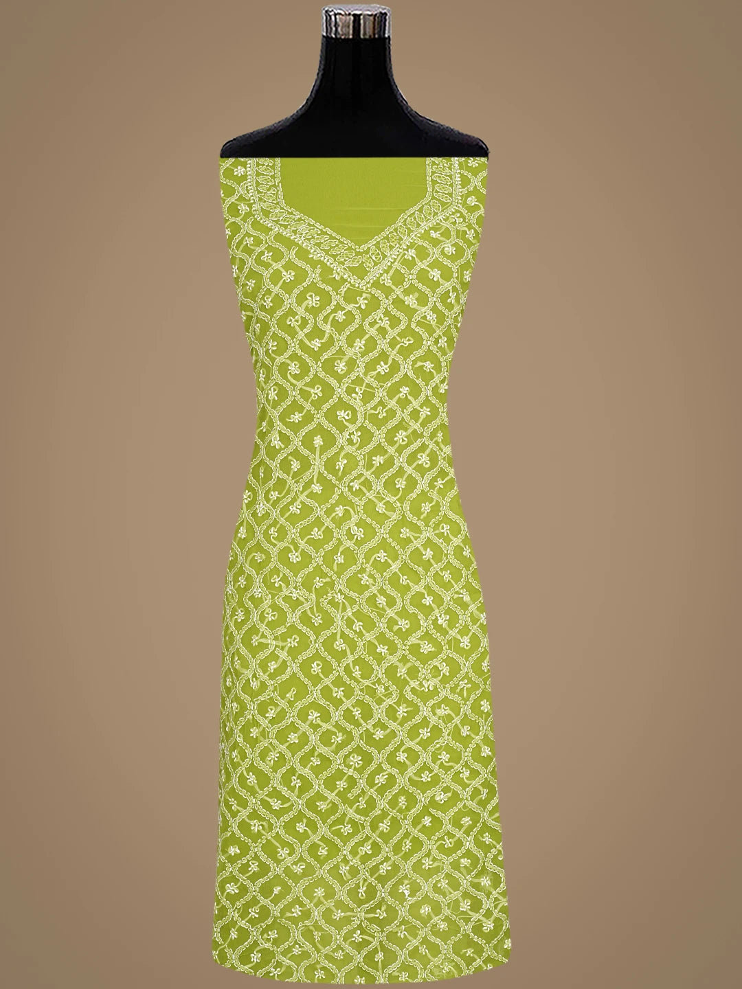 Ada Hand Embroidered Parrot Green Georgette Lucknowi Chikankari Unstitched Suit Piece 01A879201