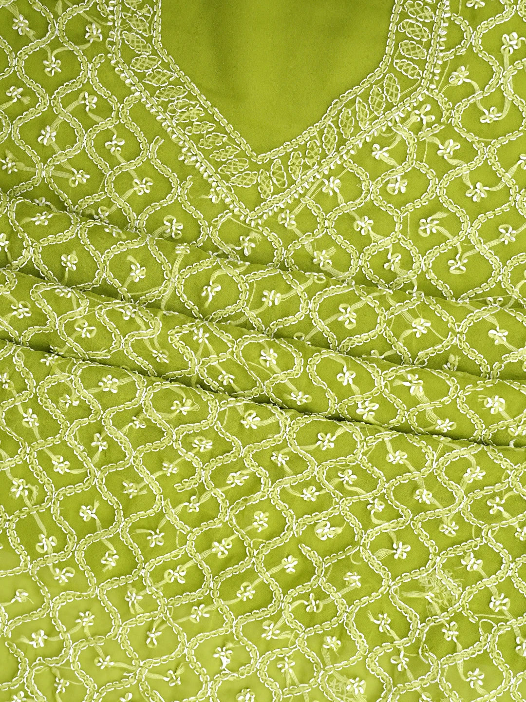 Ada Hand Embroidered Parrot Green Georgette Lucknowi Chikankari Unstitched Suit Piece 01A879201