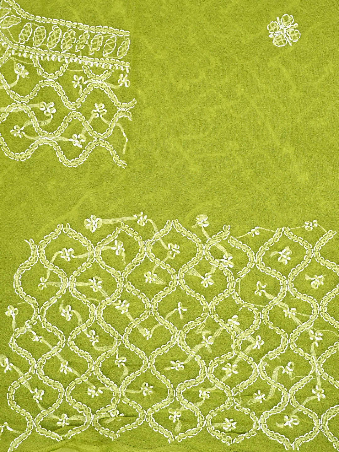 Ada Hand Embroidered Parrot Green Georgette Lucknowi Chikankari Unstitched Suit Piece 01A879201