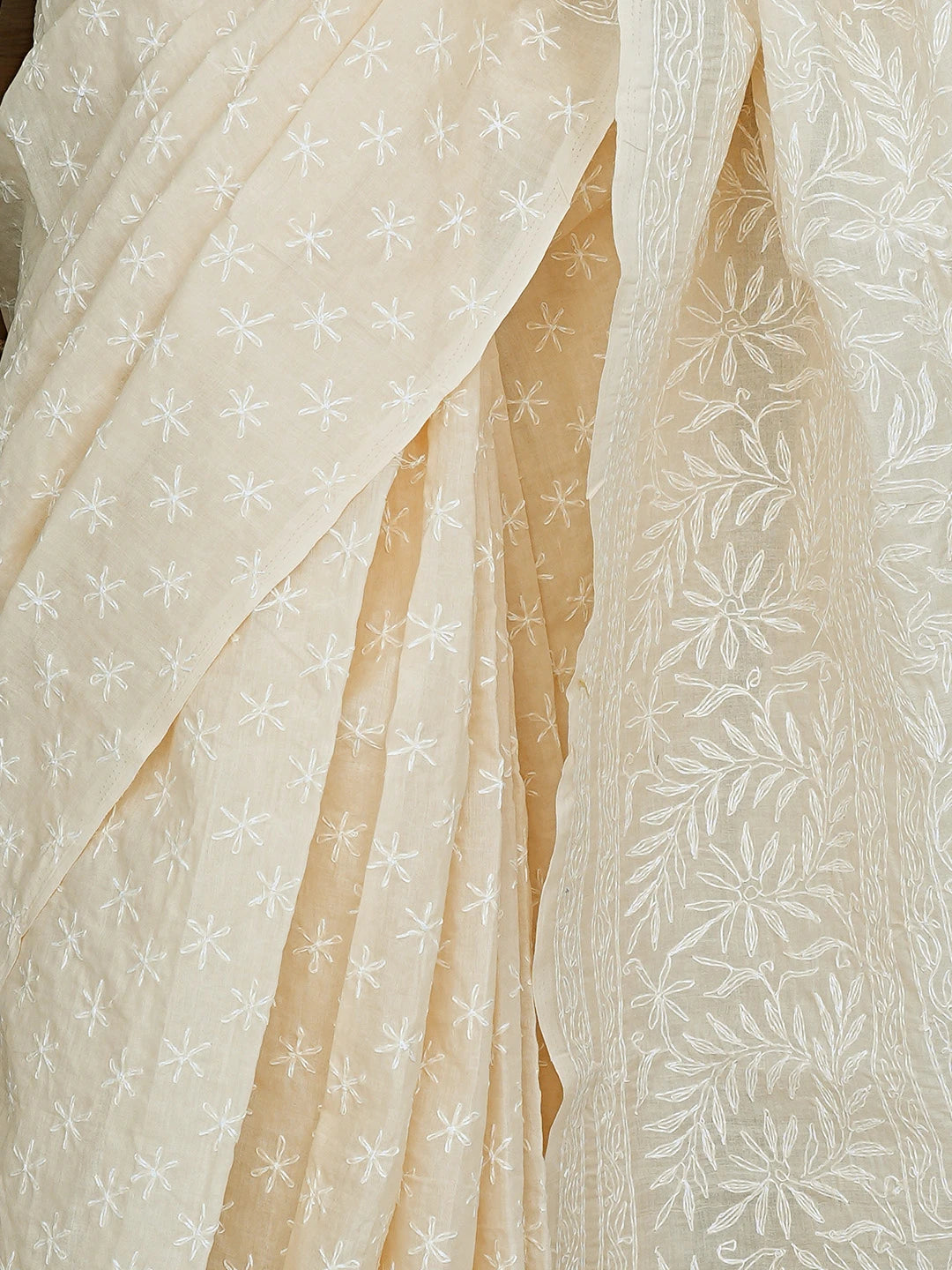 Ada Hand Embroidered Almond Brown Cotton Lucknowi Chikankari Saree and Blouse 01A873390