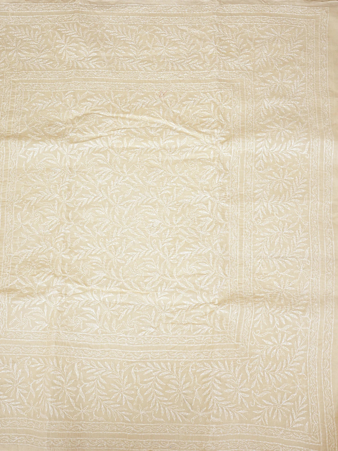 Ada Hand Embroidered Almond Brown Cotton Lucknowi Chikankari Saree and Blouse 01A873390