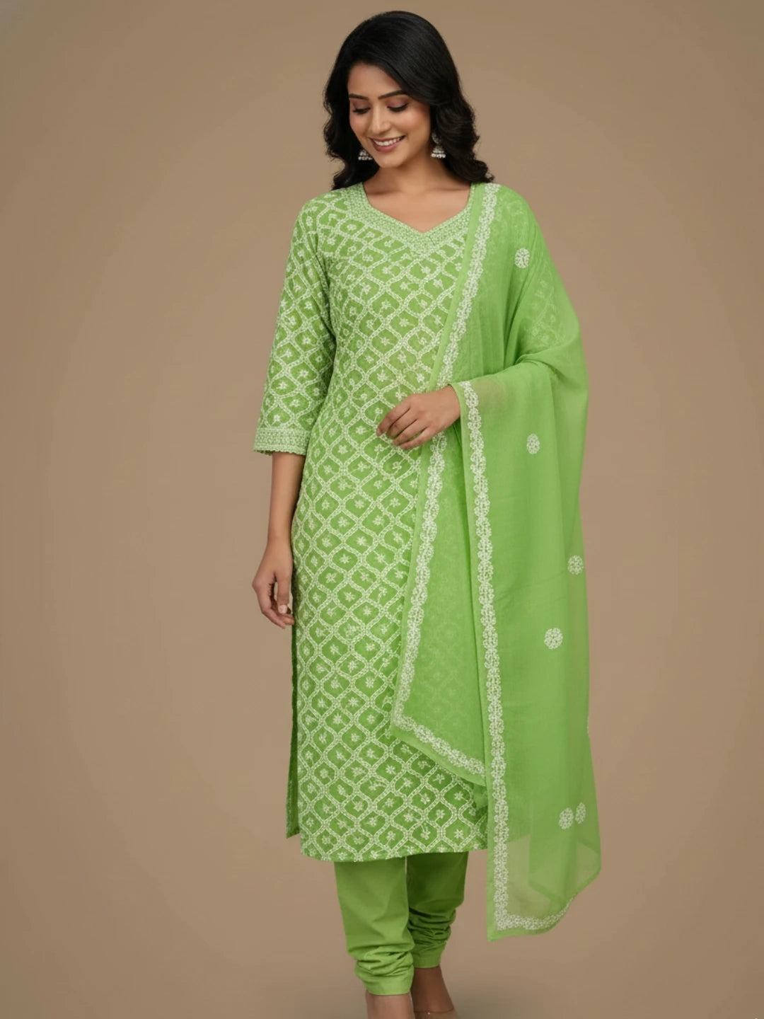 Ada Hand Embroidered Lime Green Georgette Lucknowi Chikankari Unstitched Suit Piece 01A879187