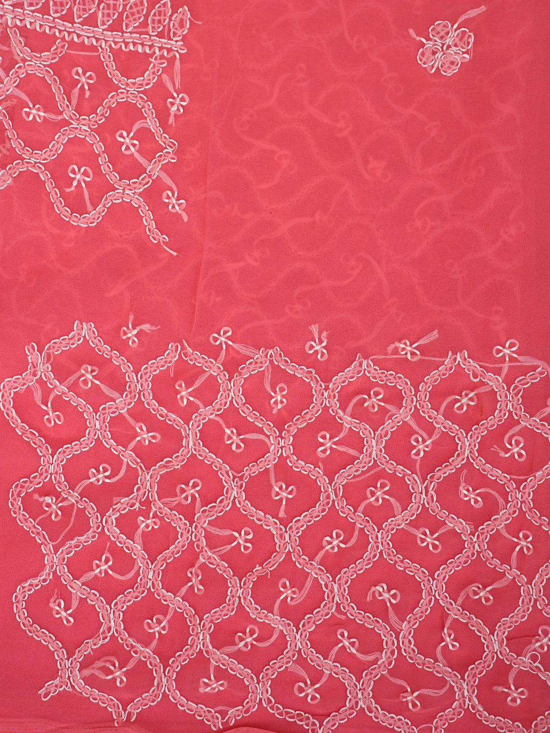 Ada Hand Embroidered Carrot Pink Georgette Lucknowi Chikankari Unstitched Suit Piece 01A879256