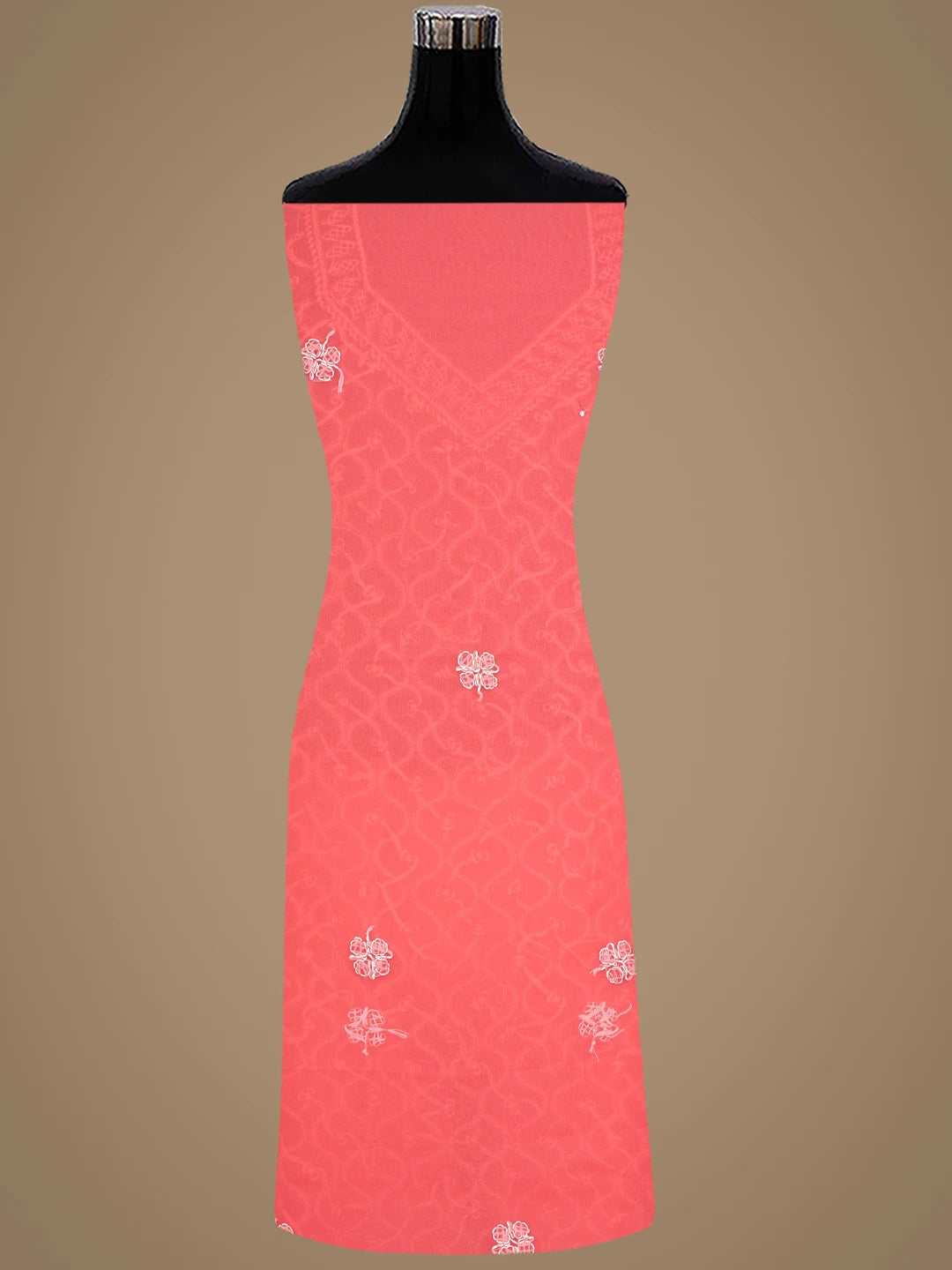 Ada Hand Embroidered Carrot Pink Georgette Lucknowi Chikankari Unstitched Suit Piece 01A879256