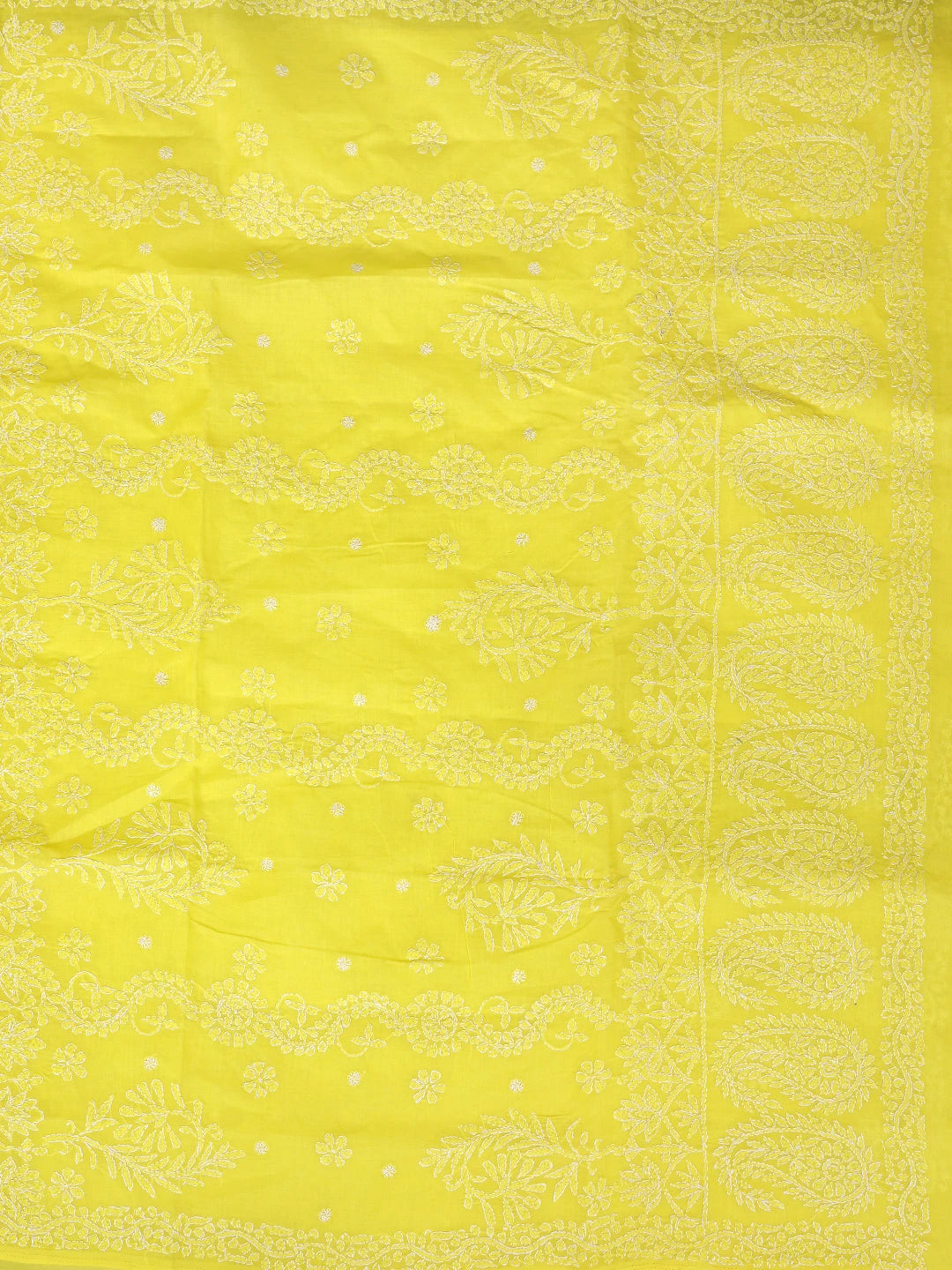Ada Hand Embroidered Yellow Cotton Lucknowi Chikankari Saree and Blouse 01A872982
