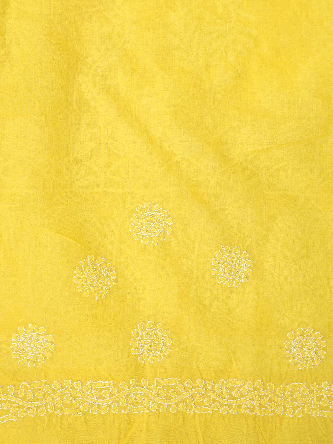 Ada Hand Embroidered Yellow Cotton Lucknowi Chikankari Saree and Blouse 01A872982