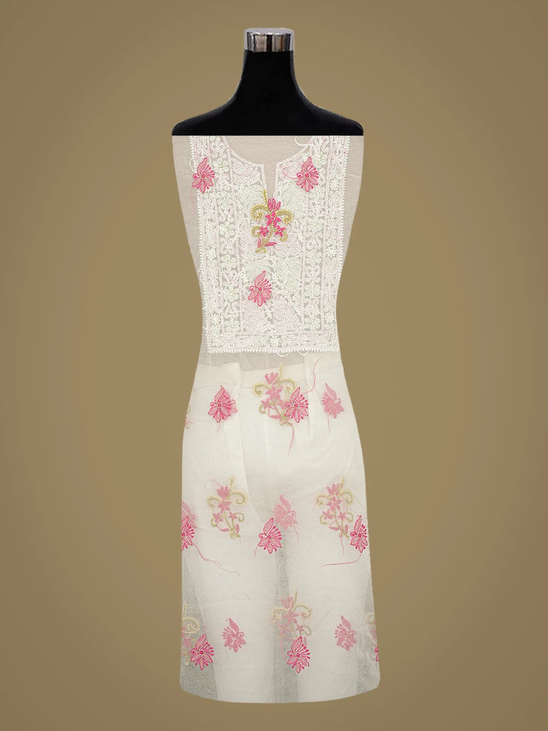 Ada Hand Embroidered White Cosmic Latte Organza Lucknowi Chikankari Unstitched Kurta Dupatta Set With Cutdana Work 01A877736