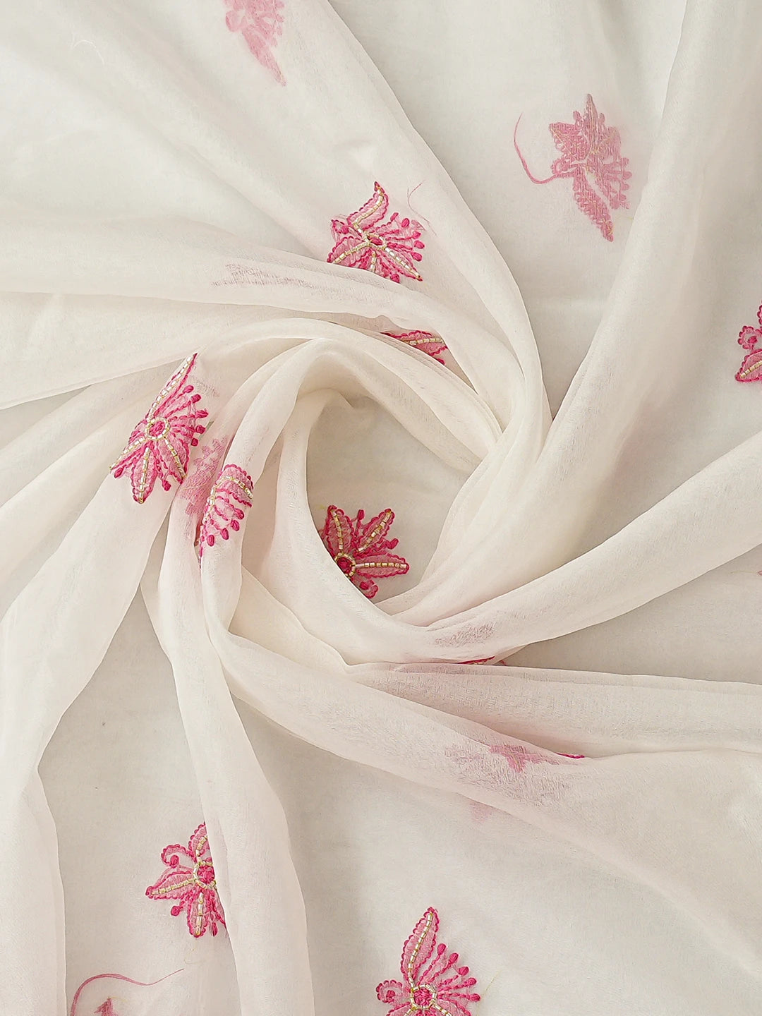 Ada Hand Embroidered White Cosmic Latte Organza Lucknowi Chikankari Unstitched Kurta Dupatta Set With Cutdana Work 01A877736