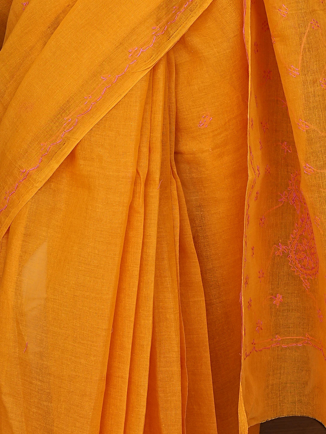 Ada Hand Embroidered Mustard Yellow Cotton Lucknowi Chikankari Saree and Blouse 01A882929