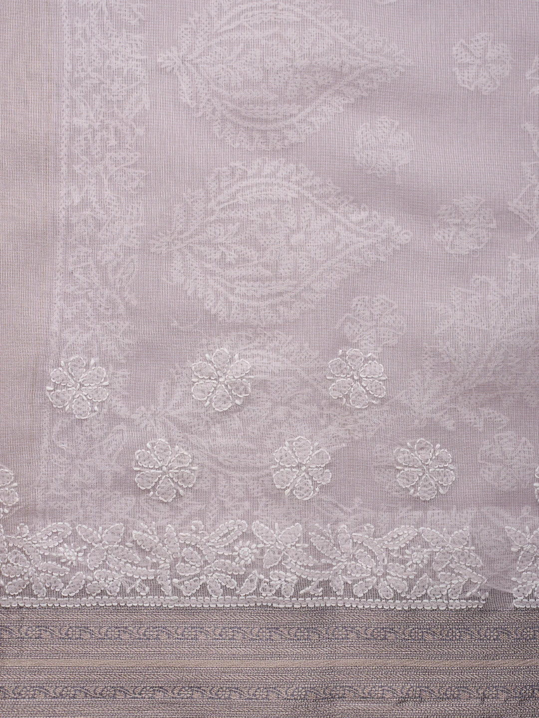 Ada Hand Embroidered Lavender Chanderi Lucknowi Chikankari Saree With Blouse 01A876383