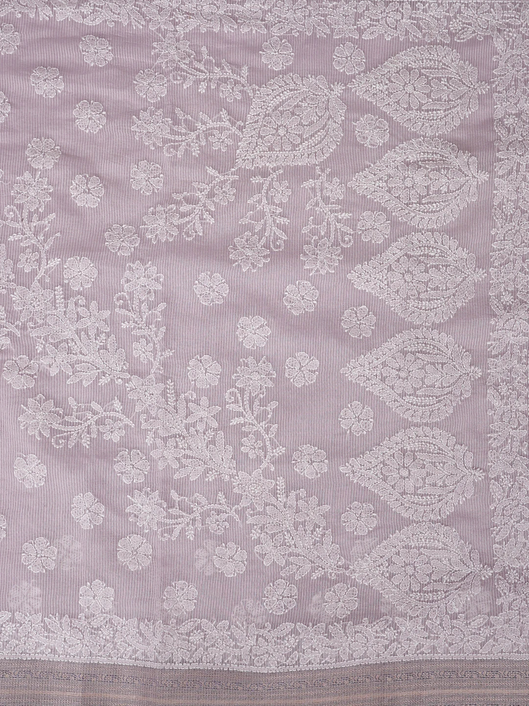 Ada Hand Embroidered Lavender Chanderi Lucknowi Chikankari Saree With Blouse 01A876383