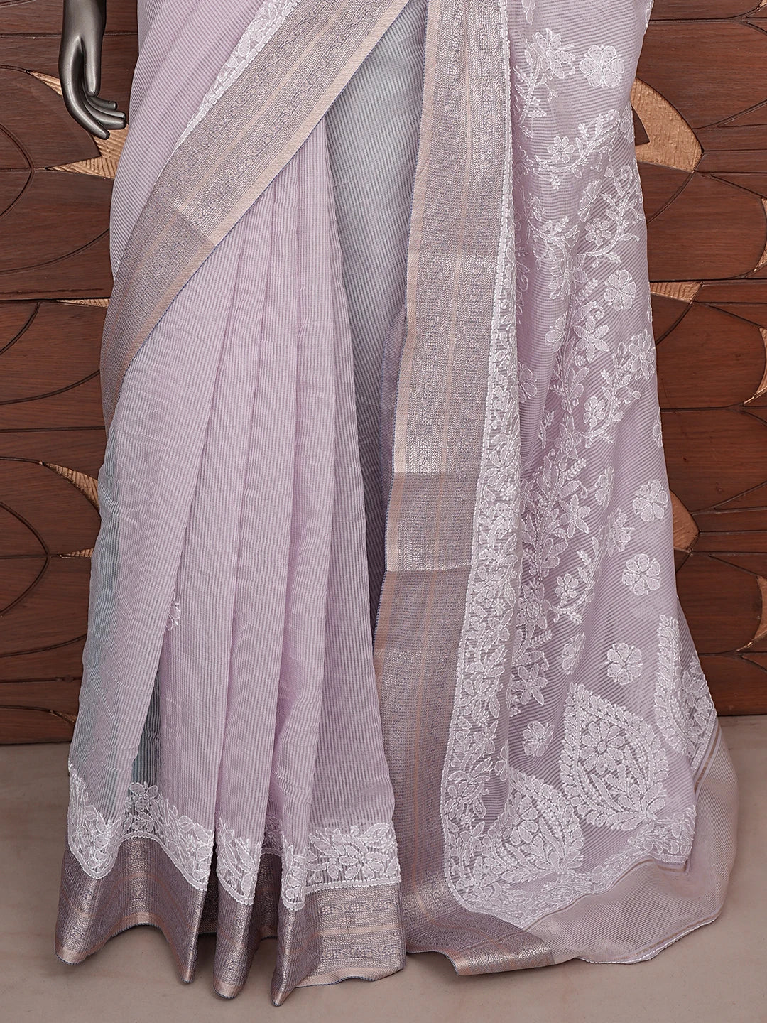 Ada Hand Embroidered Lavender Chanderi Lucknowi Chikankari Saree With Blouse 01A876383