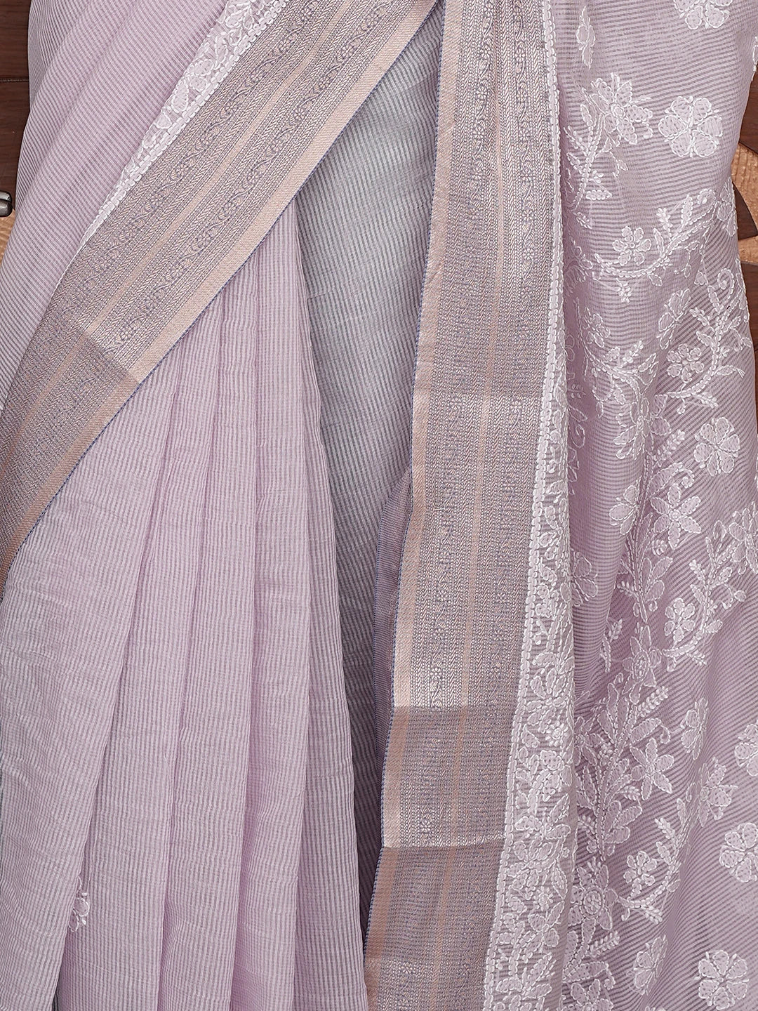 Ada Hand Embroidered Lavender Chanderi Lucknowi Chikankari Saree With Blouse 01A876383