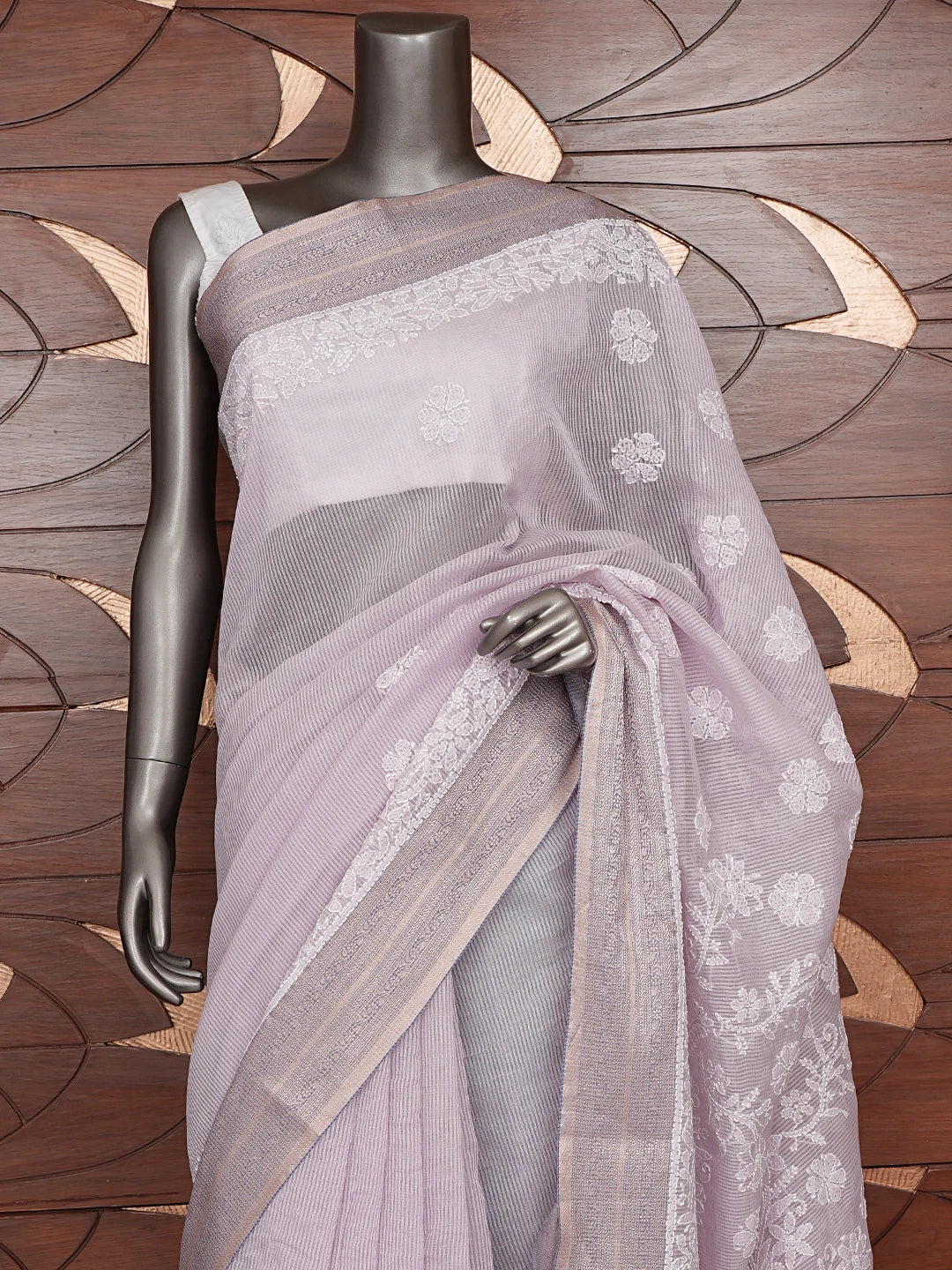 Ada Hand Embroidered Lavender Chanderi Lucknowi Chikankari Saree With Blouse 01A876383