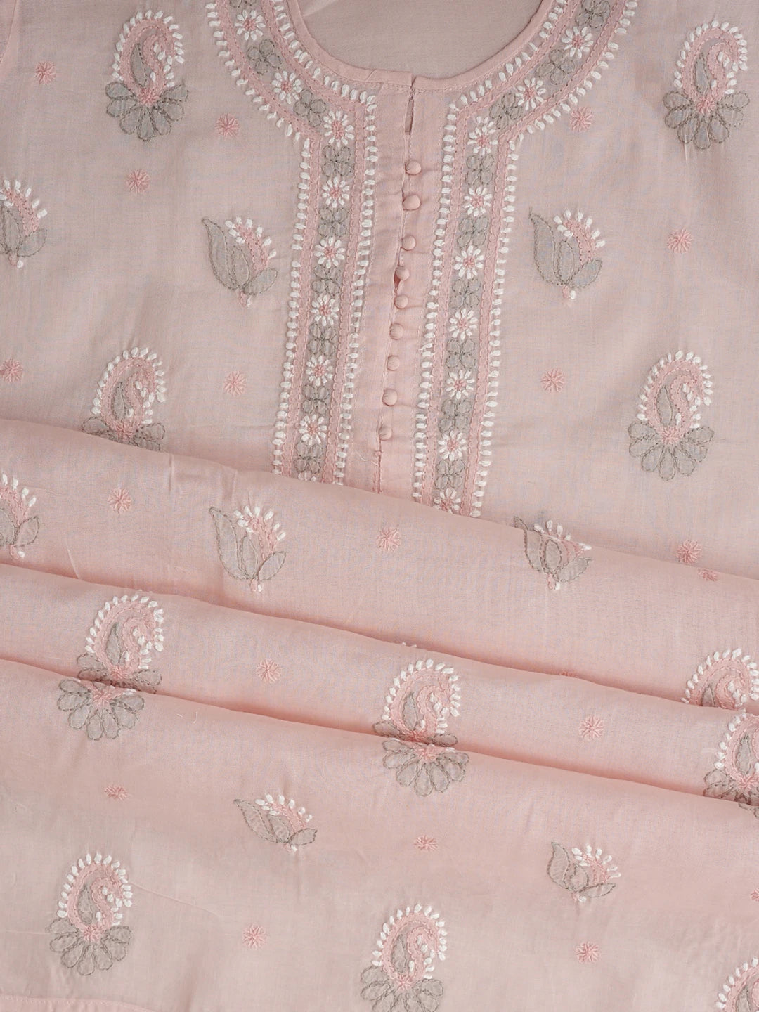 Ada Hand Embroidered Pink Cotton Lucknowi Chikankari Unstitched Suit Piece with Chiffon Dupatta 01A879770