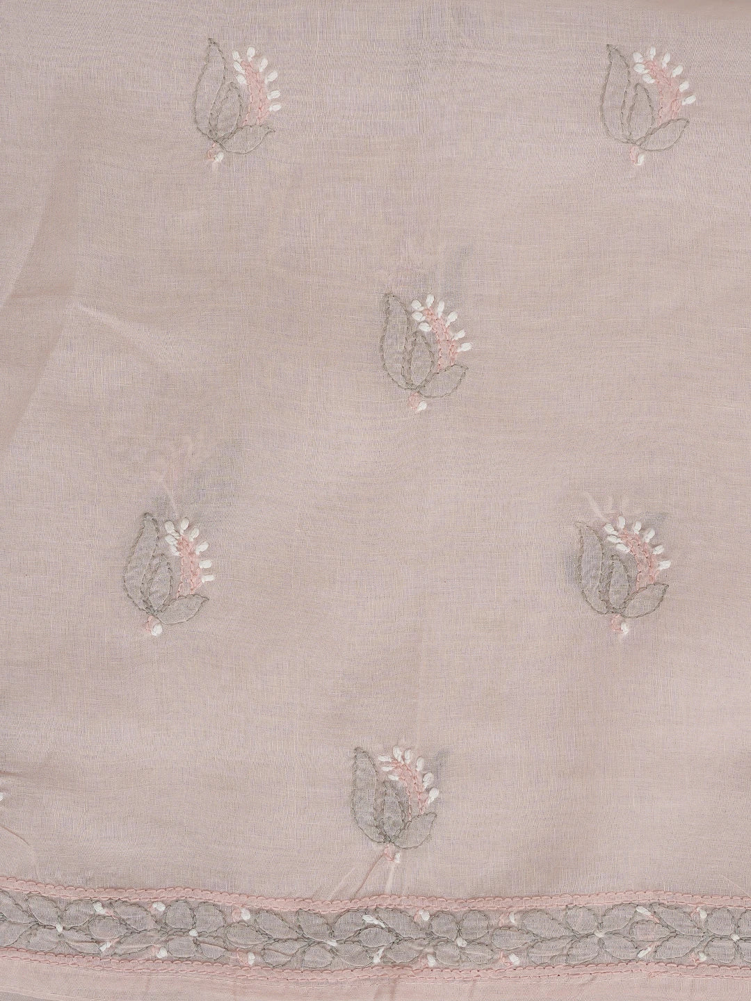 Ada Hand Embroidered Pink Cotton Lucknowi Chikankari Unstitched Suit Piece with Chiffon Dupatta 01A879770
