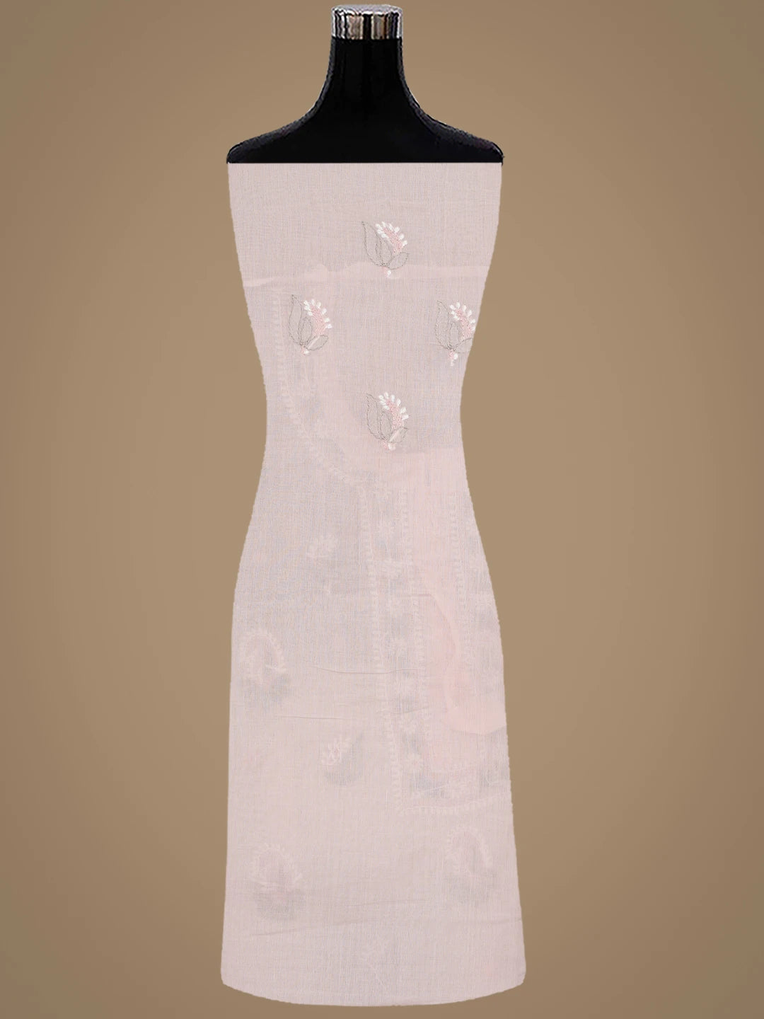 Ada Hand Embroidered Pink Cotton Lucknowi Chikankari Unstitched Suit Piece with Chiffon Dupatta 01A879770