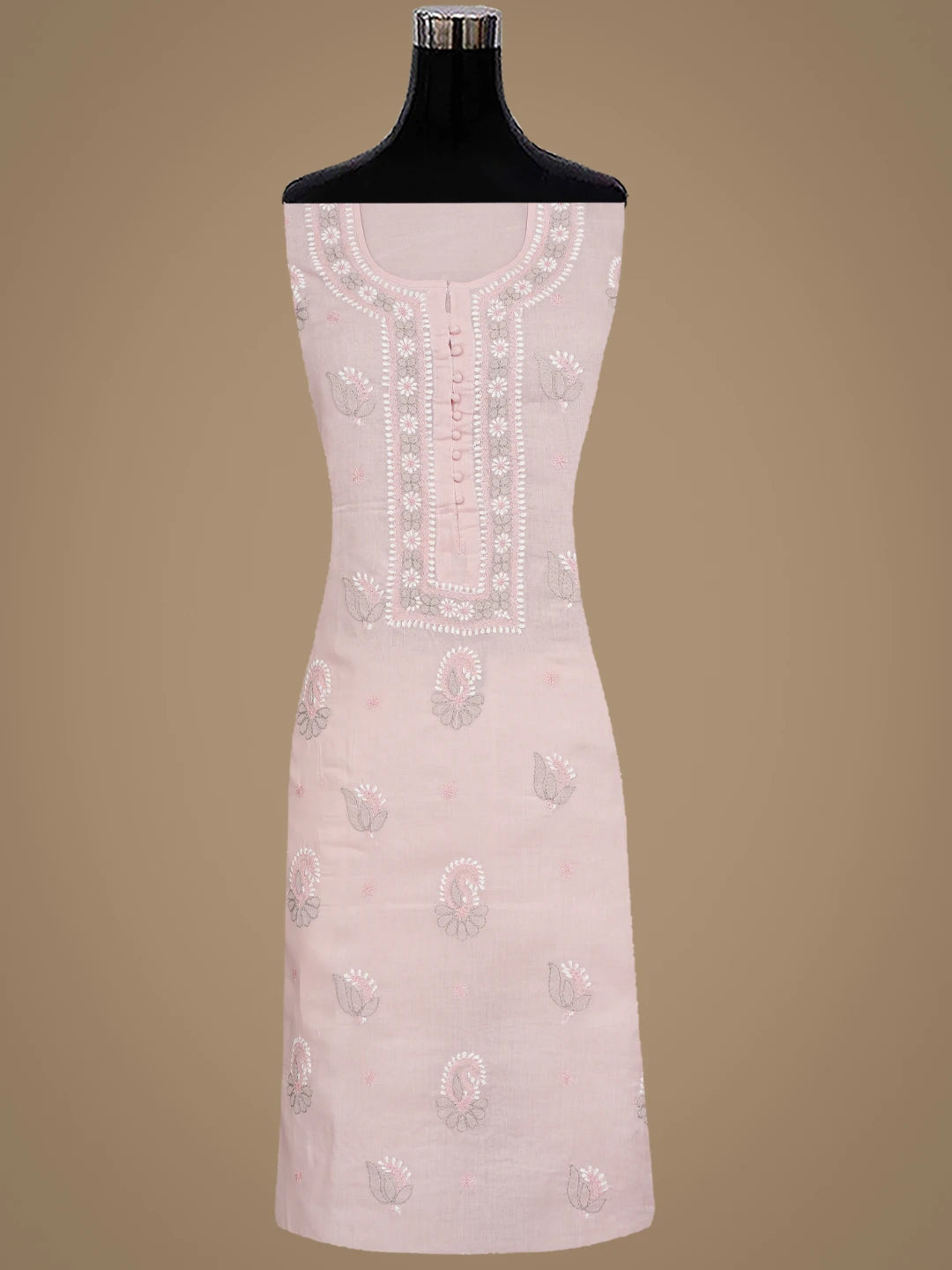 Ada Hand Embroidered Pink Cotton Lucknowi Chikankari Unstitched Suit Piece with Chiffon Dupatta 01A879770