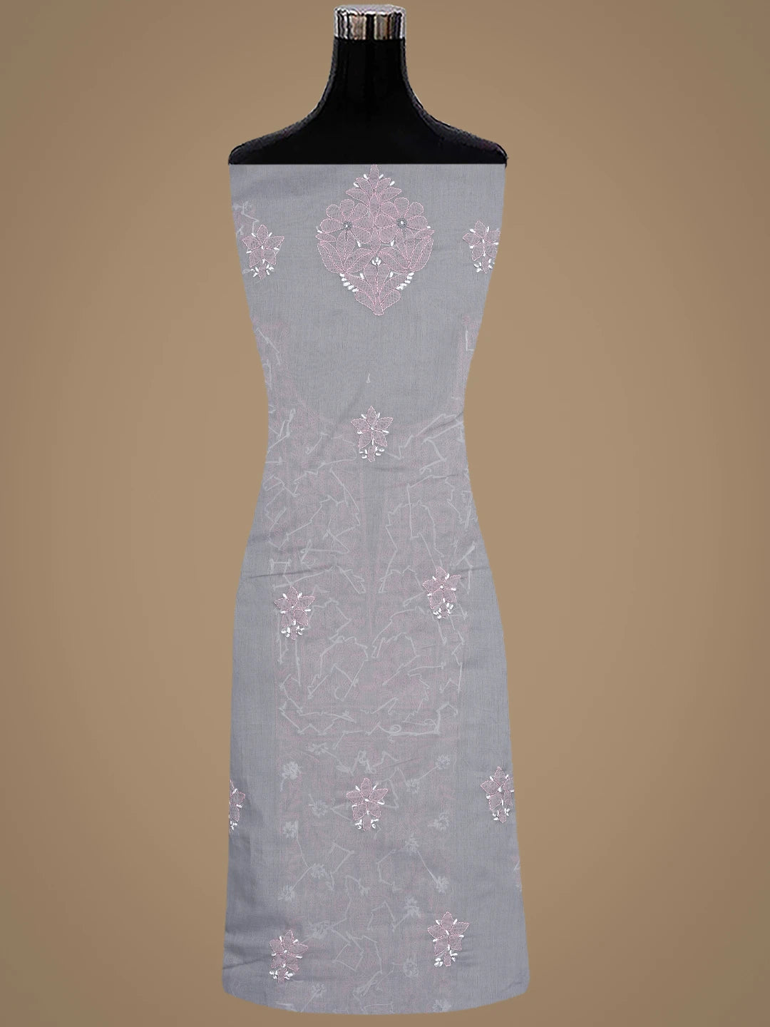Ada Hand Embroidered Grey Cotton Lucknowi Chikankari Unstitched Suit Piece 01A879854