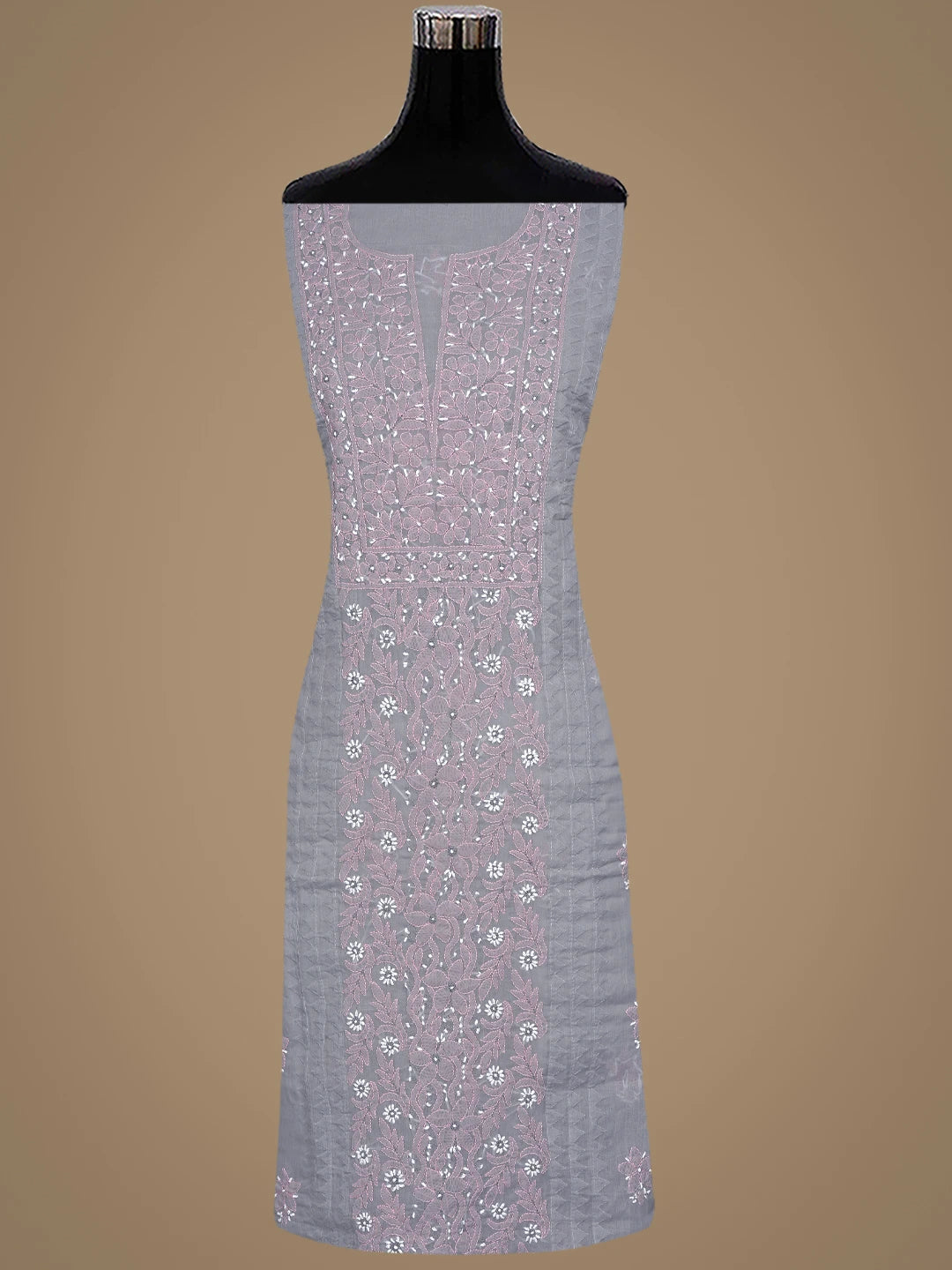 Ada Hand Embroidered Grey Cotton Lucknowi Chikankari Unstitched Suit Piece 01A879854