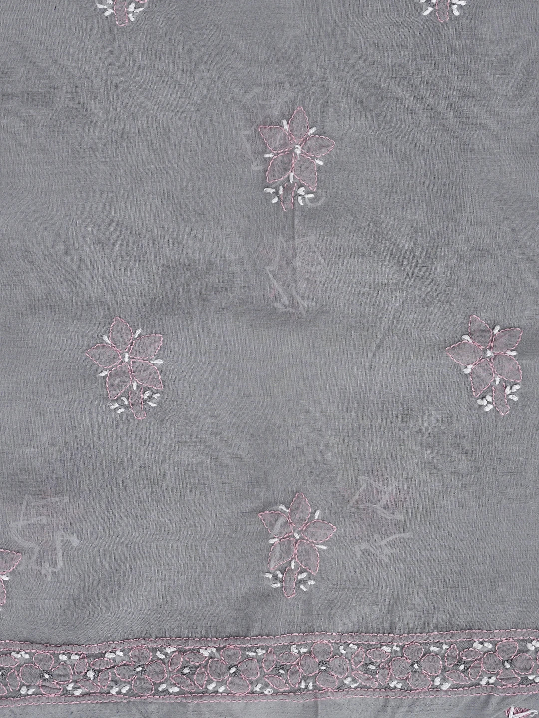 Ada Hand Embroidered Grey Cotton Lucknowi Chikankari Unstitched Suit Piece 01A879854