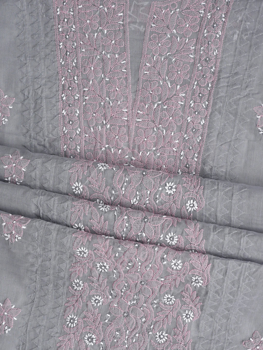 Ada Hand Embroidered Grey Cotton Lucknowi Chikankari Unstitched Suit Piece 01A879854