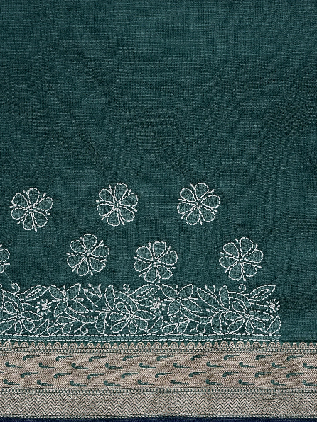 Ada Hand Embroidered Rama Green Chanderi Lucknowi Chikankari Saree With Blouse 01A876385