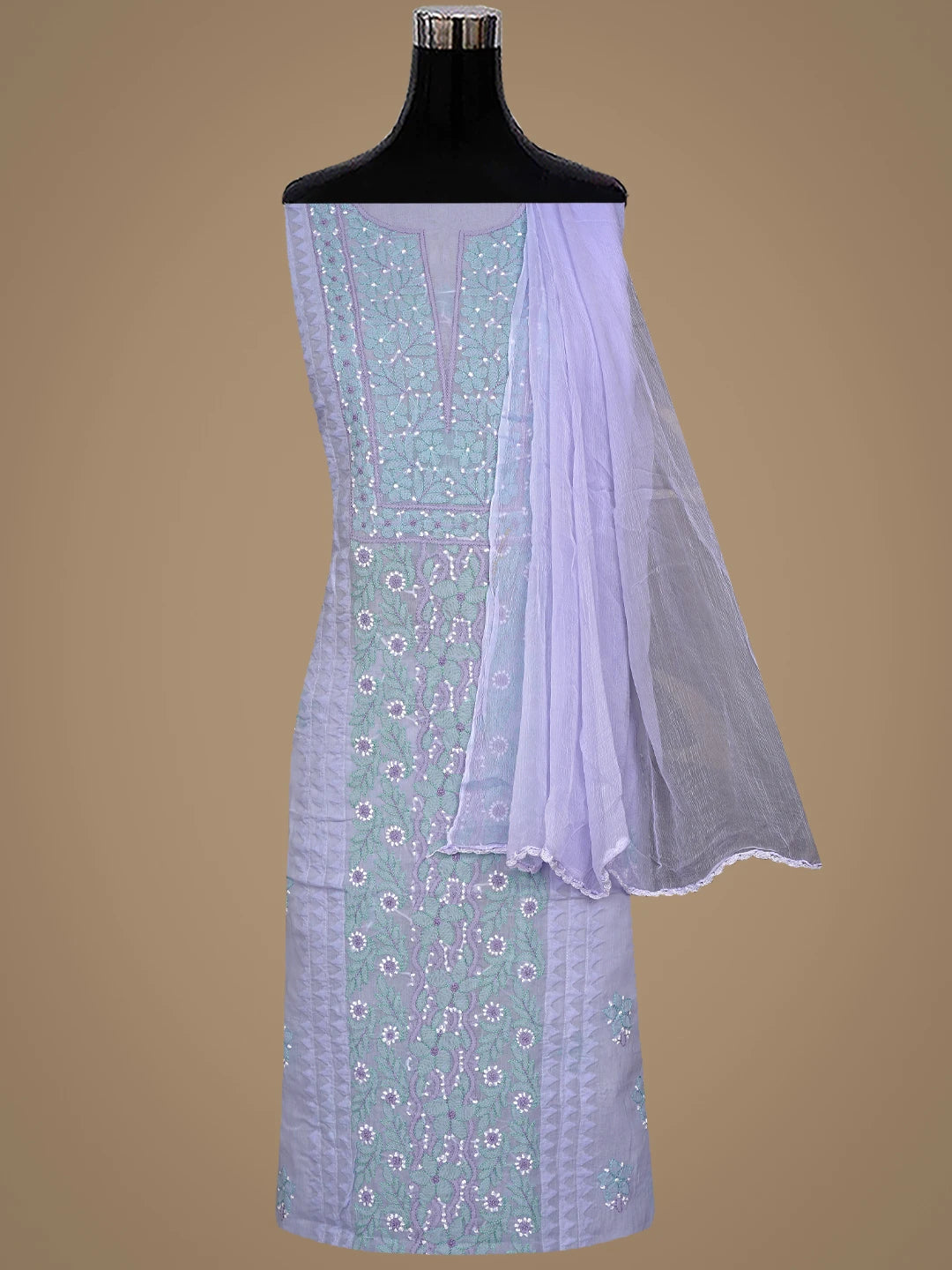 Ada Hand Embroidered Mauve Cotton Lucknowi Chikankari Unstitched Suit Piece with Chiffon Dupatta 01A879859
