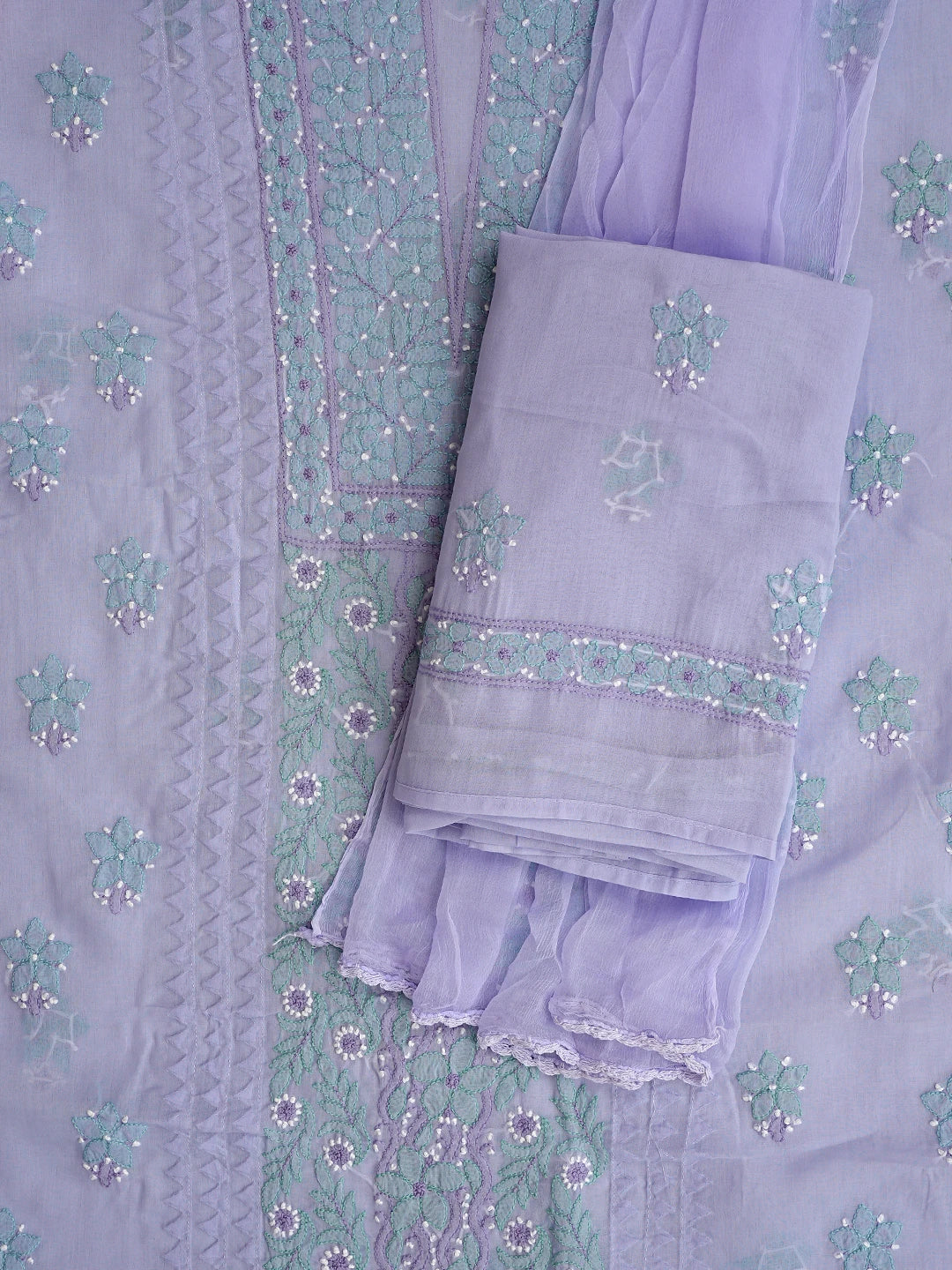 Ada Hand Embroidered Mauve Cotton Lucknowi Chikankari Unstitched Suit Piece with Chiffon Dupatta 01A879859