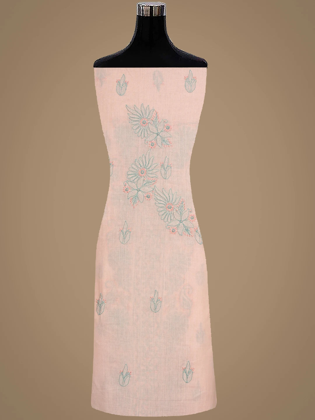Ada Hand Embroidered Peach Parfait Cotton Lucknowi Chikankari Unstitched Suit Piece 01A879925