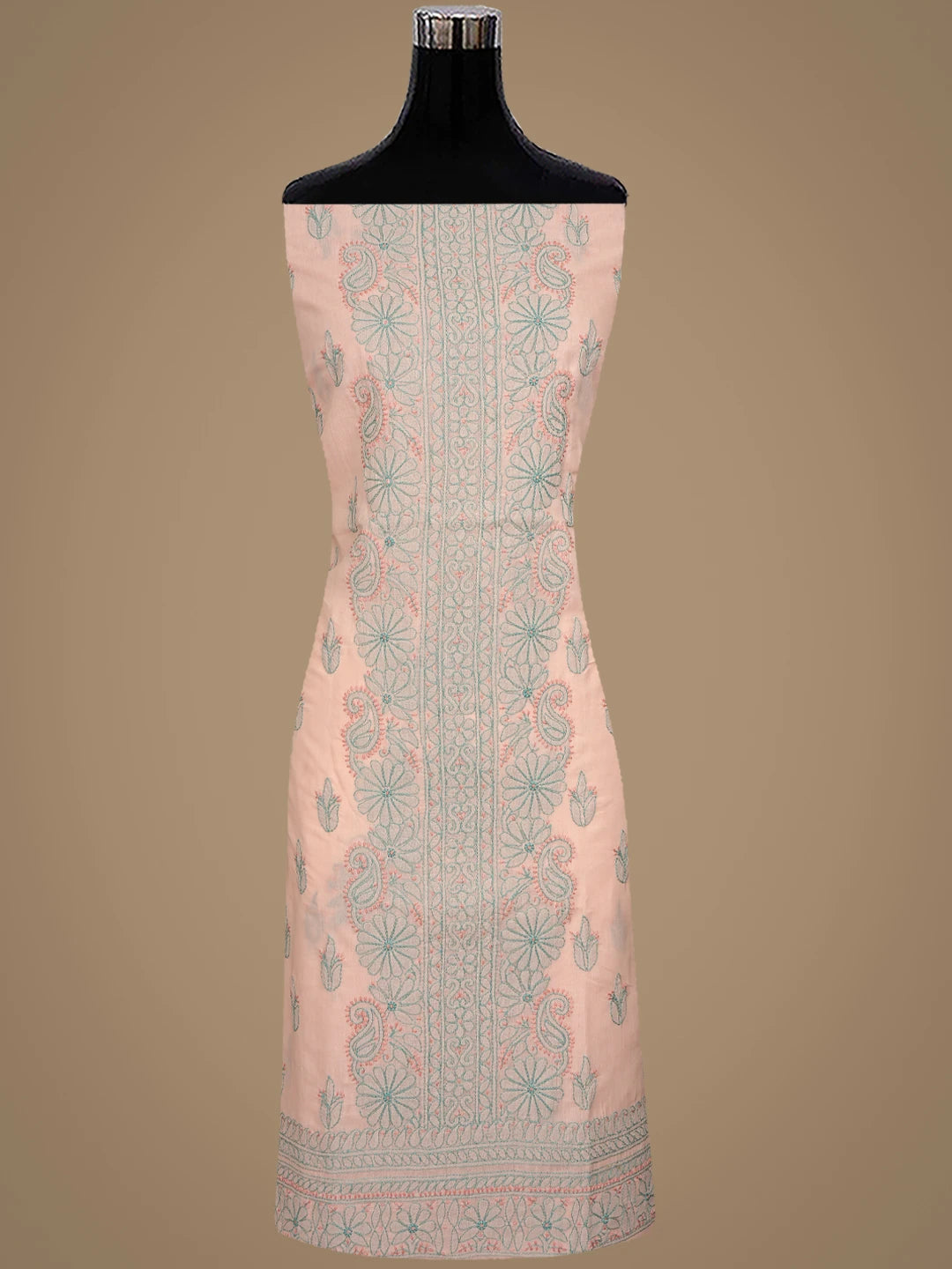 Ada Hand Embroidered Peach Parfait Cotton Lucknowi Chikankari Unstitched Suit Piece 01A879925