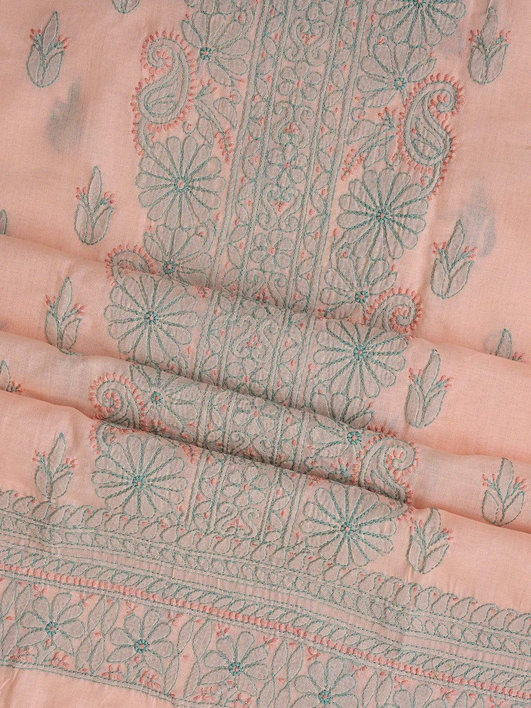 Ada Hand Embroidered Peach Parfait Cotton Lucknowi Chikankari Unstitched Suit Piece 01A879925