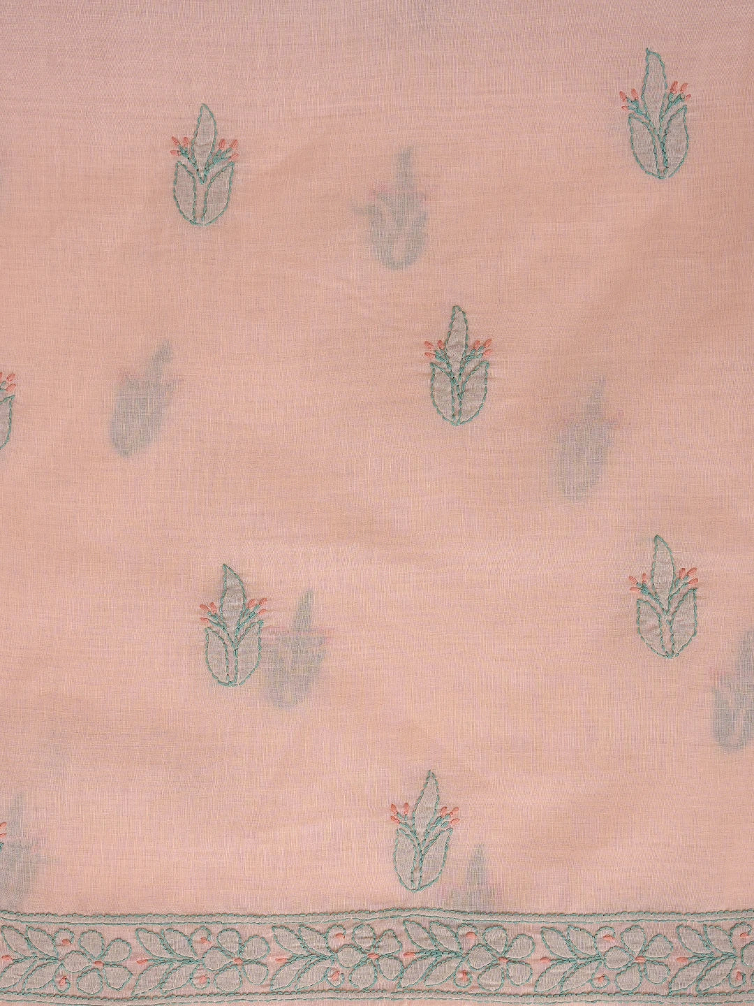 Ada Hand Embroidered Peach Parfait Cotton Lucknowi Chikankari Unstitched Suit Piece 01A879925