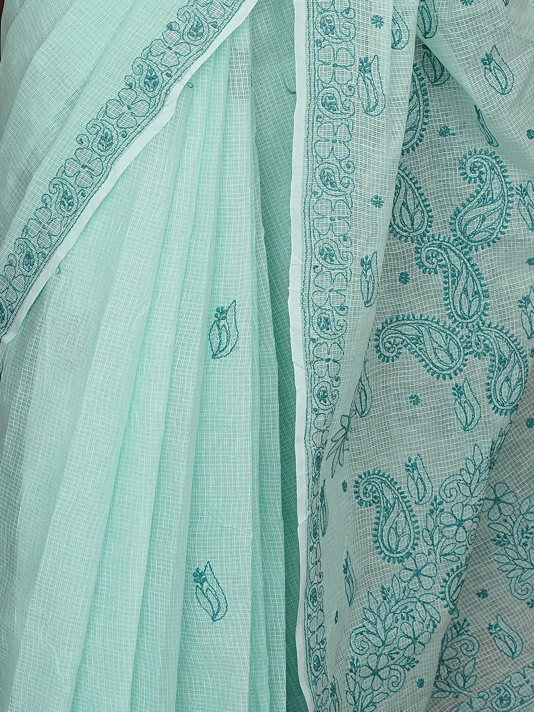 Ada Hand Embroidered Sea Green Kota Lucknowi Chikankari Saree and Blouse 01A873002