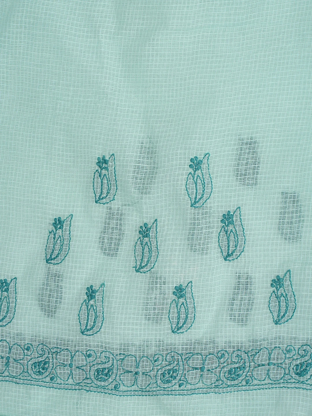Ada Hand Embroidered Sea Green Kota Lucknowi Chikankari Saree and Blouse 01A873002