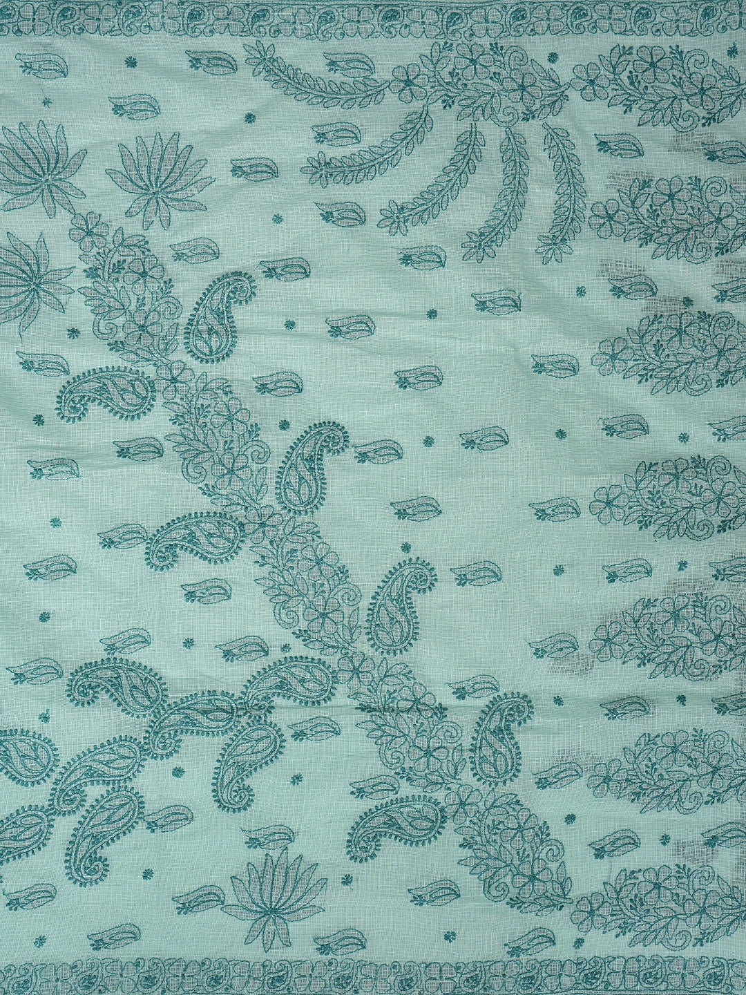 Ada Hand Embroidered Sea Green Kota Lucknowi Chikankari Saree and Blouse 01A873002