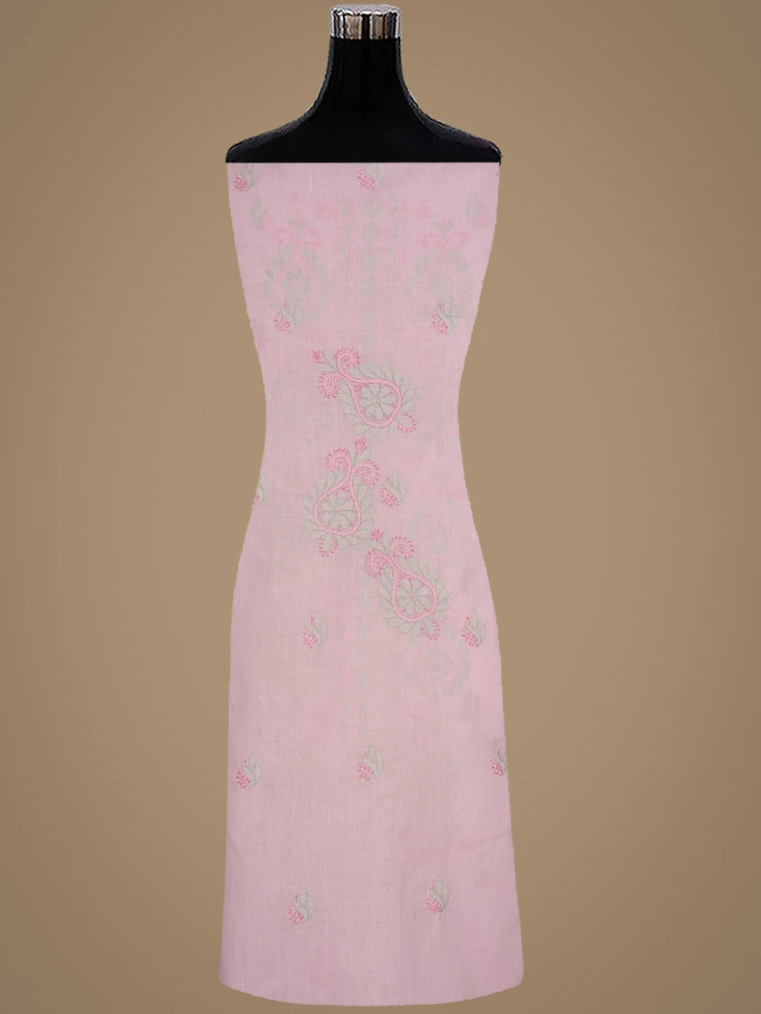 Ada Hand Embroidered Light Pink Cotton Lucknowi Chikankari Unstitched Suit Piece with Chiffon Dupatta 01A879939