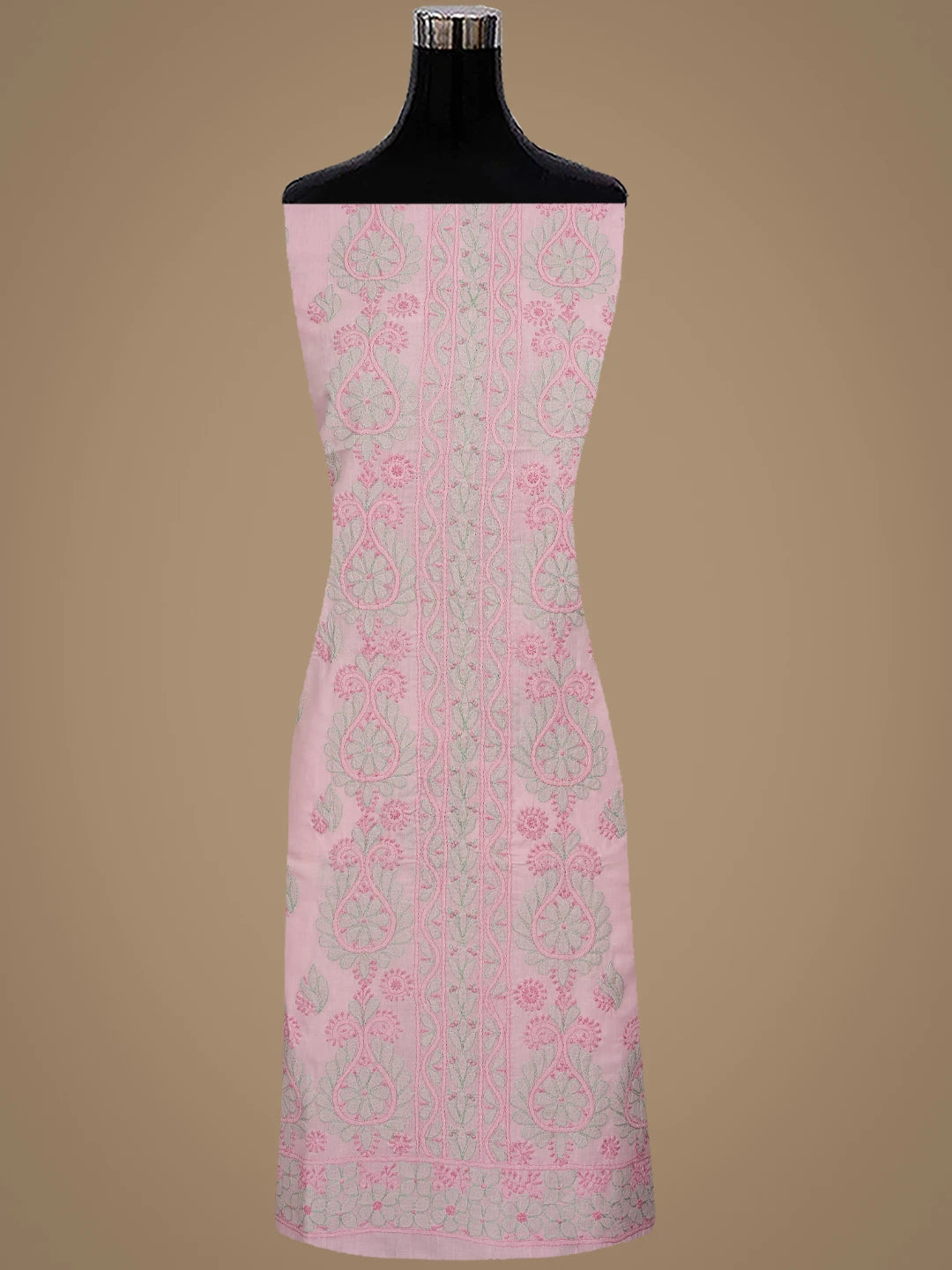 Ada Hand Embroidered Light Pink Cotton Lucknowi Chikankari Unstitched Suit Piece with Chiffon Dupatta 01A879939