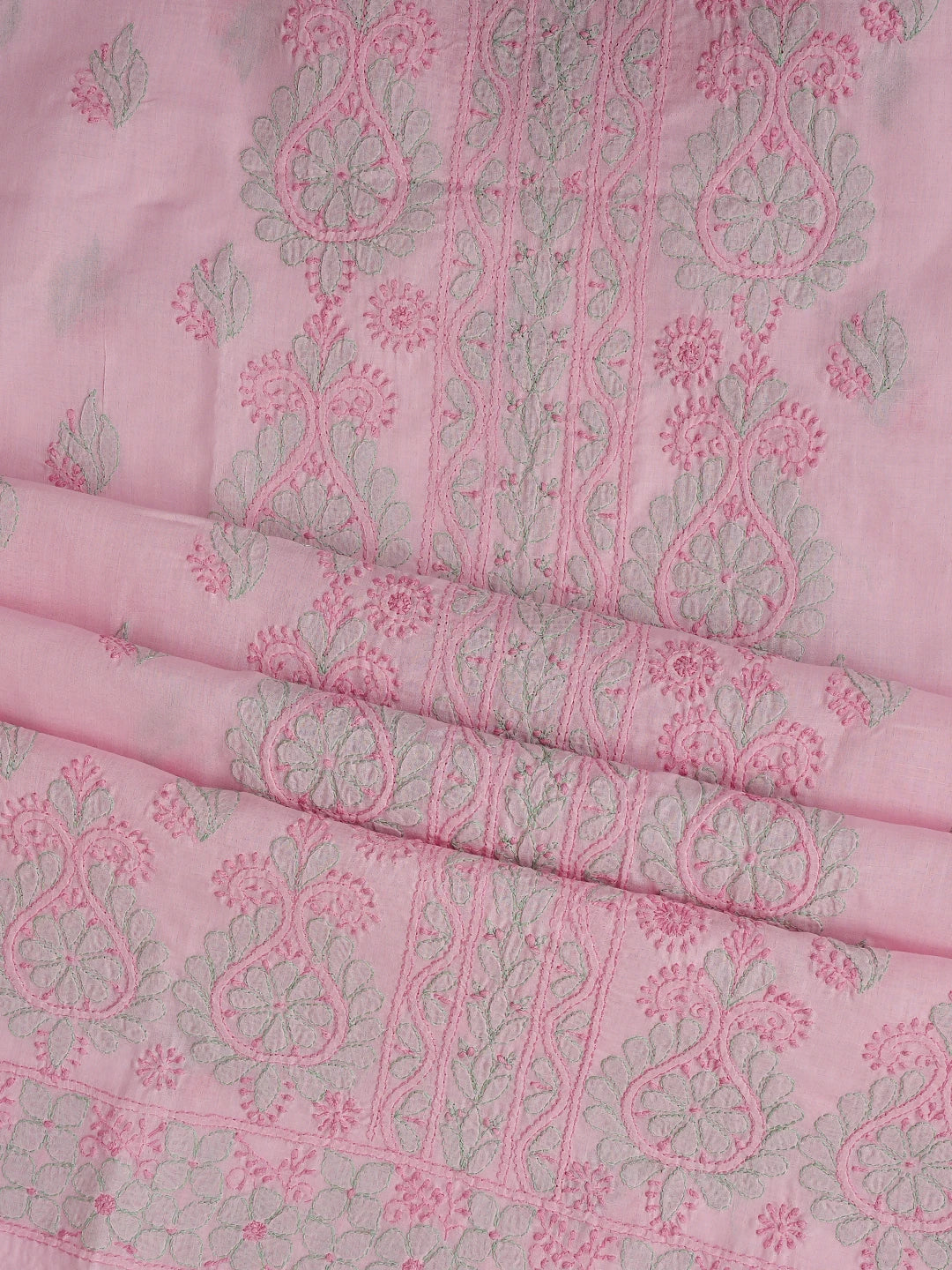 Ada Hand Embroidered Light Pink Cotton Lucknowi Chikankari Unstitched Suit Piece with Chiffon Dupatta 01A879939