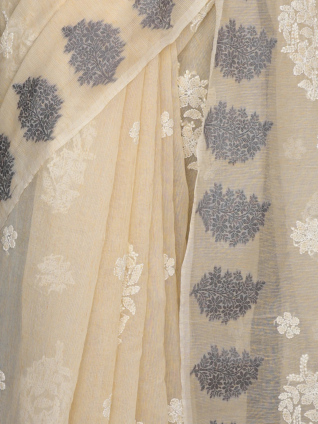 Ada Hand Embroidered Peach Sherbet Chanderi Lucknowi Chikankari Saree With Blouse 01A876351
