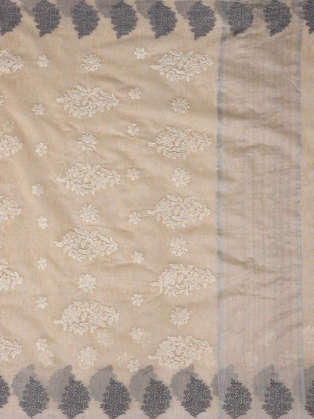 Ada Hand Embroidered Peach Sherbet Chanderi Lucknowi Chikankari Saree With Blouse 01A876351