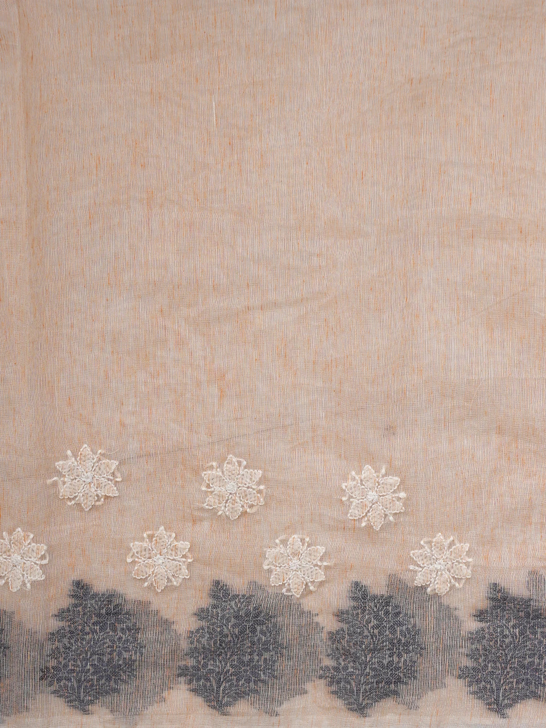 Ada Hand Embroidered Peach Sherbet Chanderi Lucknowi Chikankari Saree With Blouse 01A876351
