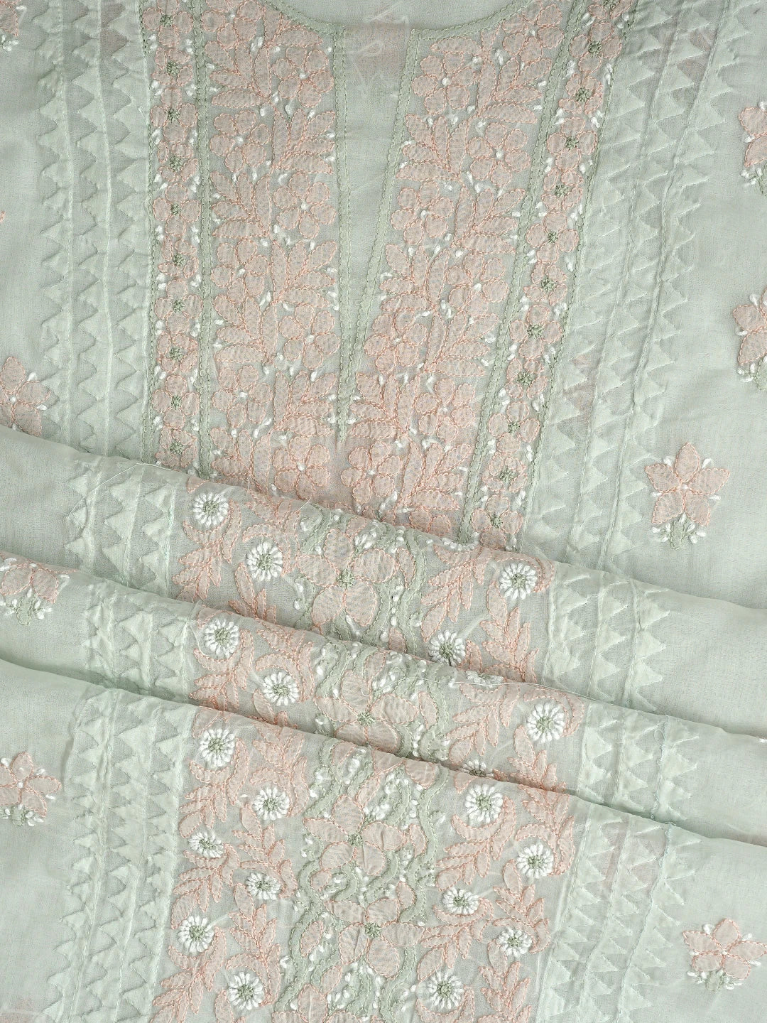 Ada Hand Embroidered Light Sea Green Cotton Lucknowi Chikankari Unstitched Suit Piece with Chiffon Dupatta 01A879863