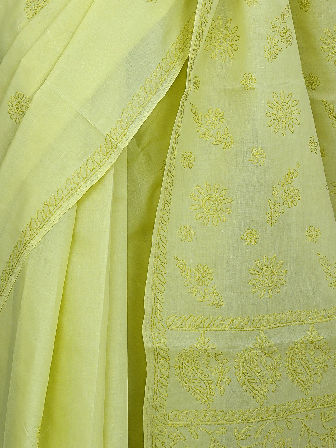 Ada Hand Embroidered Green Cotton Lucknowi Chikankari Saree and Blouse 01A872871
