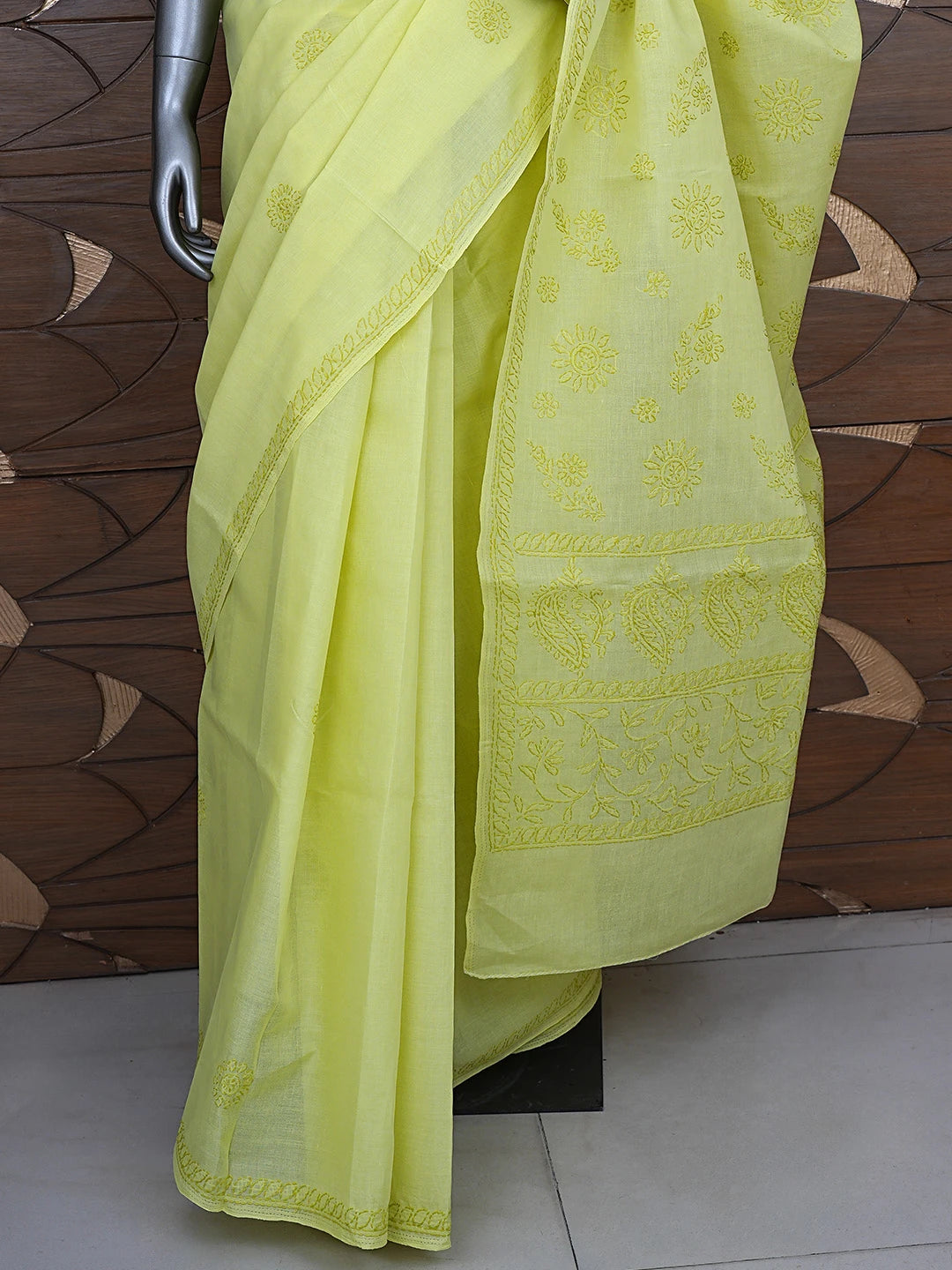 Ada Hand Embroidered Green Cotton Lucknowi Chikankari Saree and Blouse 01A872871